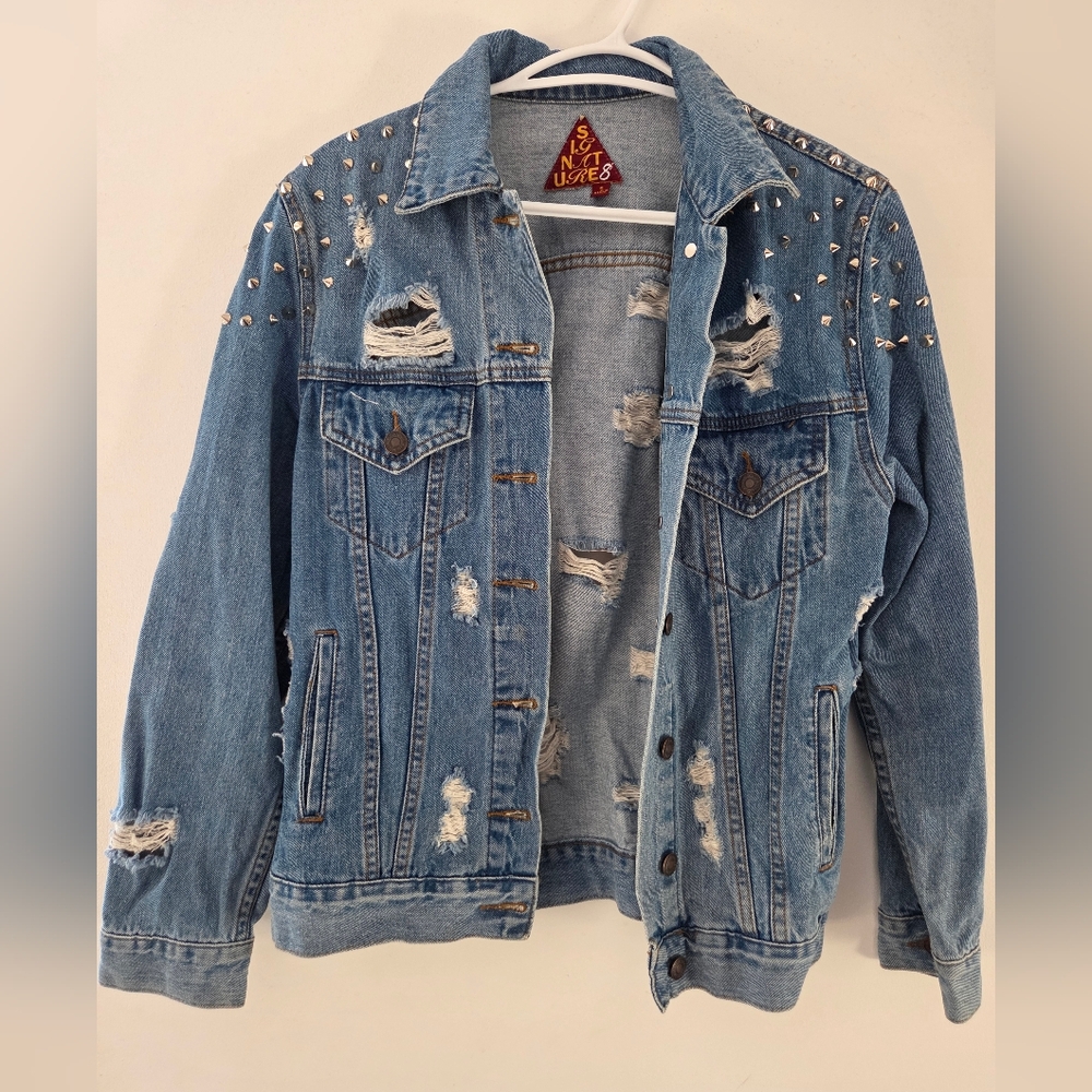 Studded Distressed Denim Jacket